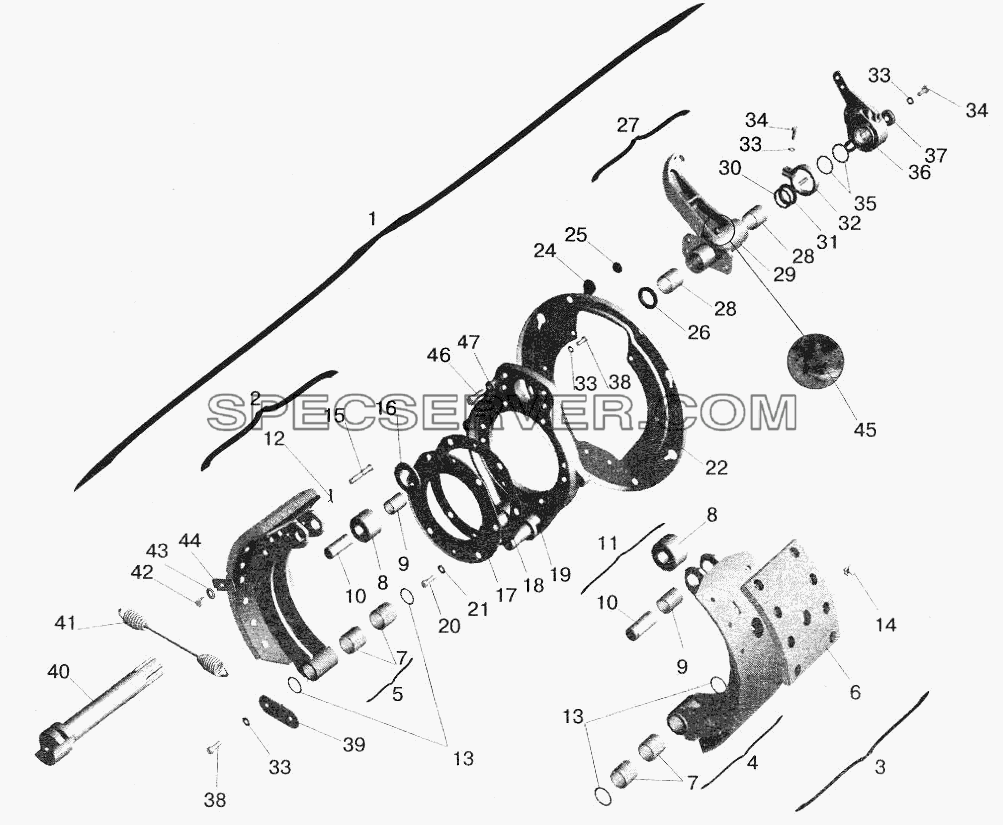 Тормозной механизм передних колес для МАЗ-5551 (2003) (список запасных частей)