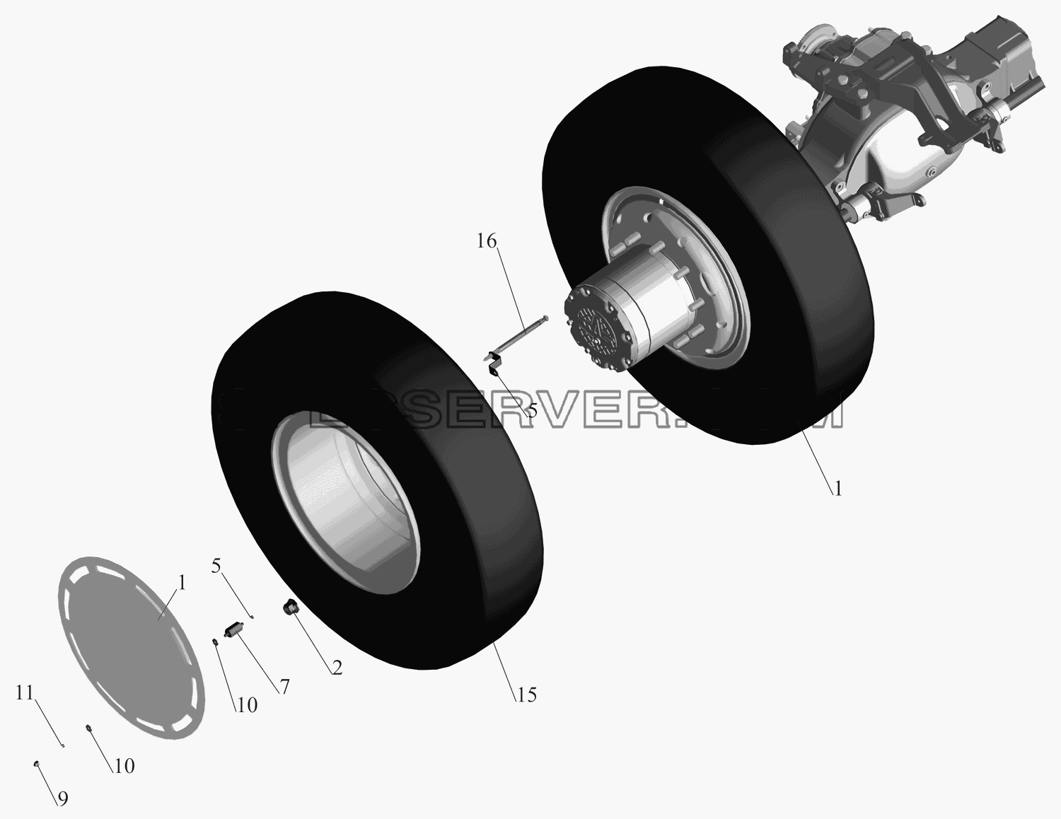 Установка задних колес для МАЗ-630333 (список запасных частей)