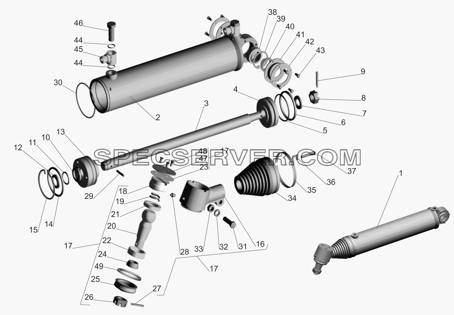 Силовой цилиндр гидроусилителя рулевого управления 64221-3405004 для МАЗ-630333 (список запасных частей)