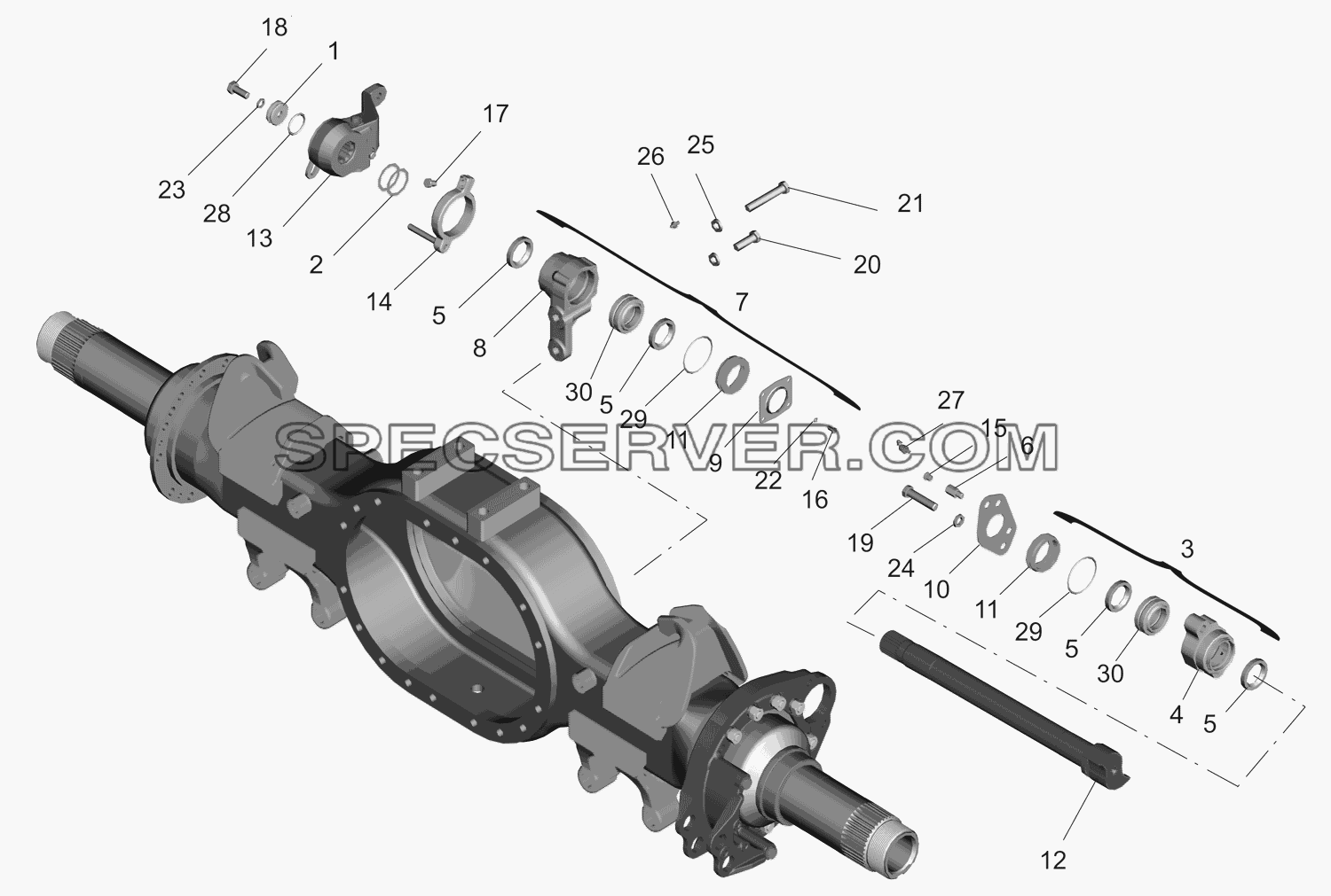 Привод тормозного механизма задних колес и средних колес для МАЗ-630333 (список запасных частей)