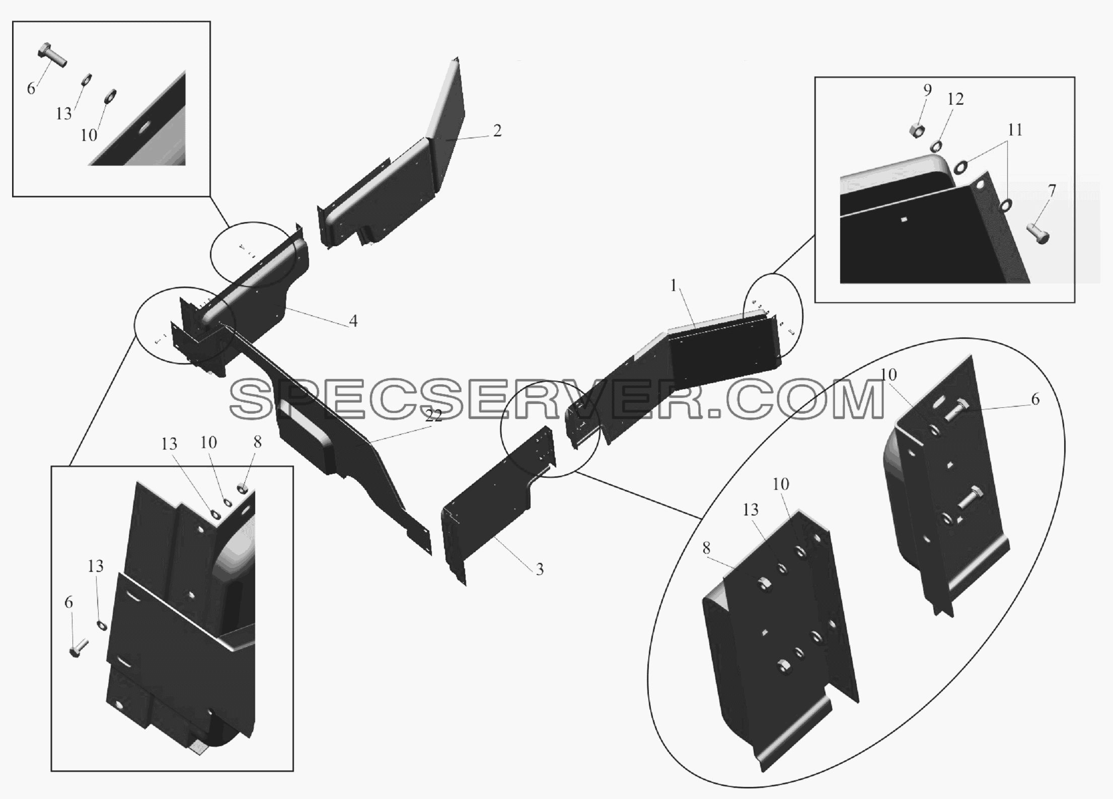 Установка экранов 642208-8400030-070 для МАЗ-6303A3, 6303A5 (список запасных частей)