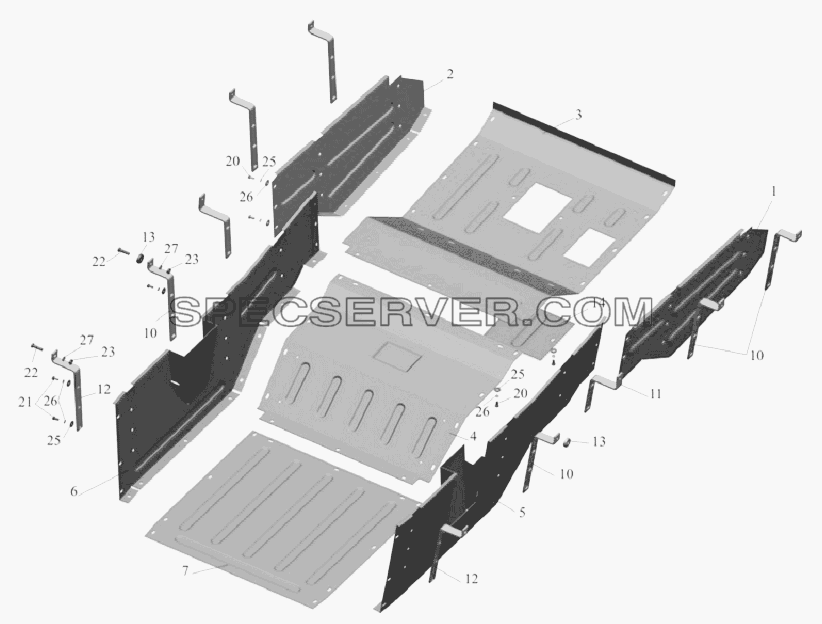 Установка шумоизоляционных экранов 551605-1061004 для МАЗ-6303A3, 6303A5 (список запасных частей)