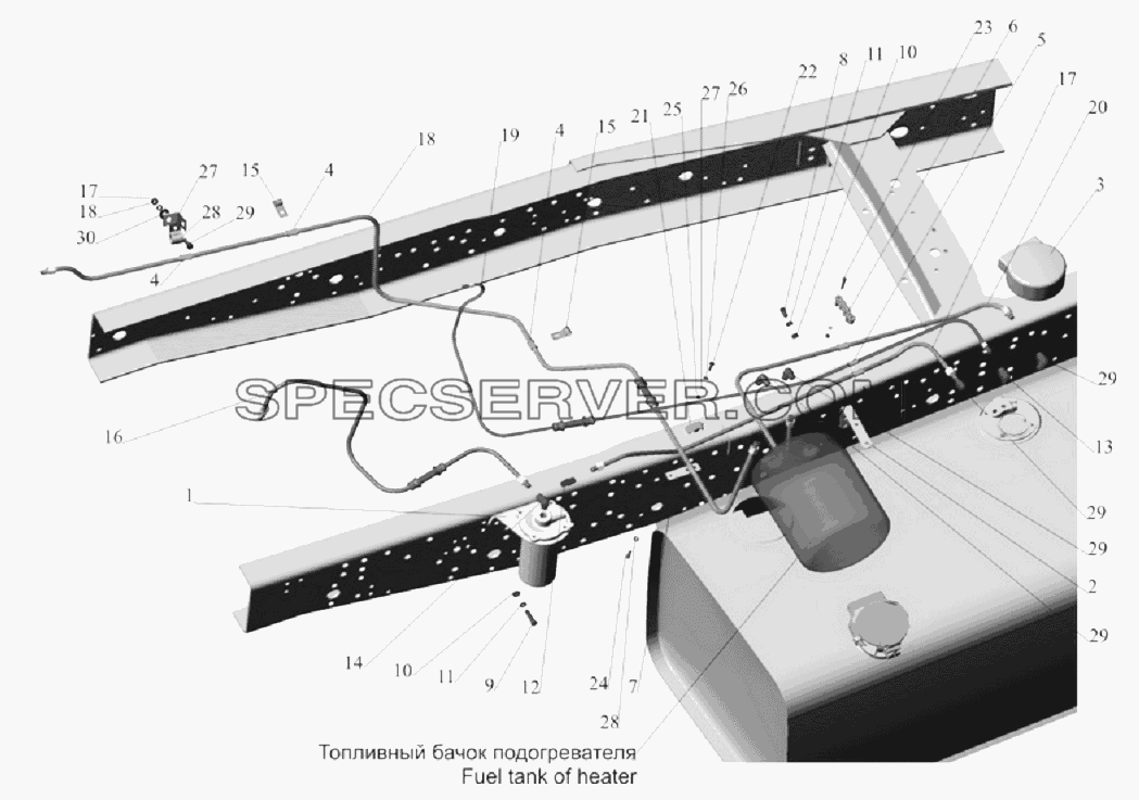 Установка топливопроводов 6303A3-1104002, 6303A3-1104002-700 для МАЗ-6303A3, 6303A5 (список запасных частей)