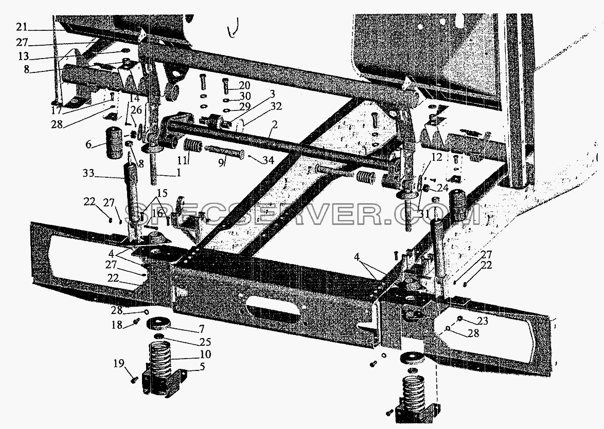 Переднее подрессоривание большой кабины для МАЗ-6303 (2005) (список запасных частей)