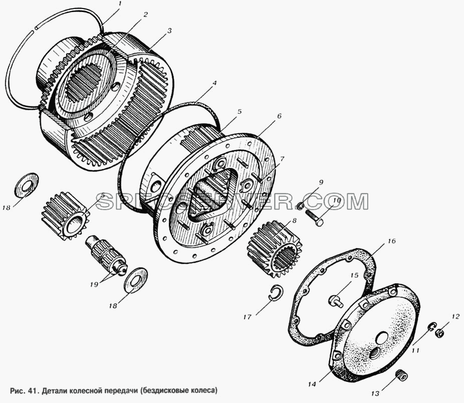 Детали колесной передачи (бездисковые колеса) для МАЗ-6303 (список запасных частей)
