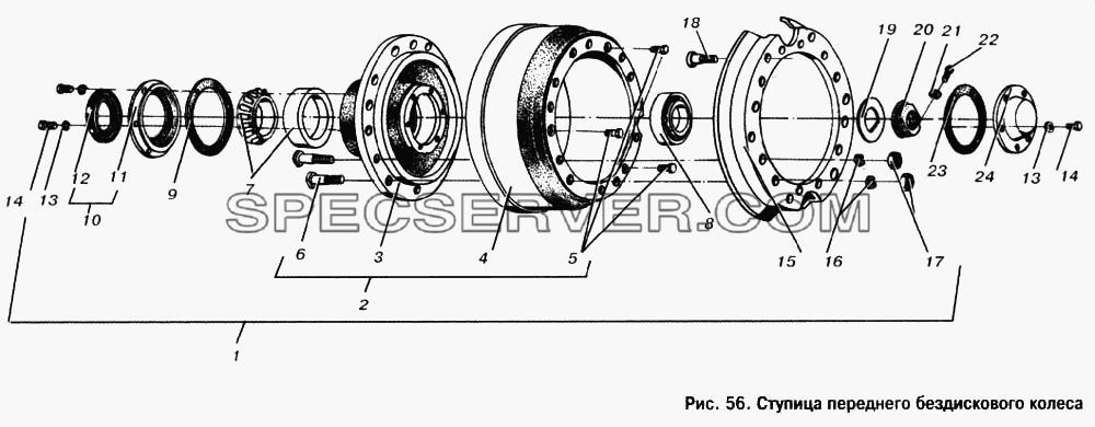 Ступица переднего бездискового колеса для МАЗА-6303 (каталог запчастей)