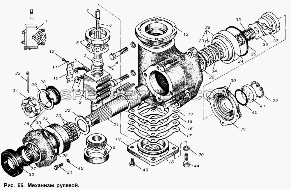 Механизм рулевой для МАЗ-6303 (список запасных частей)