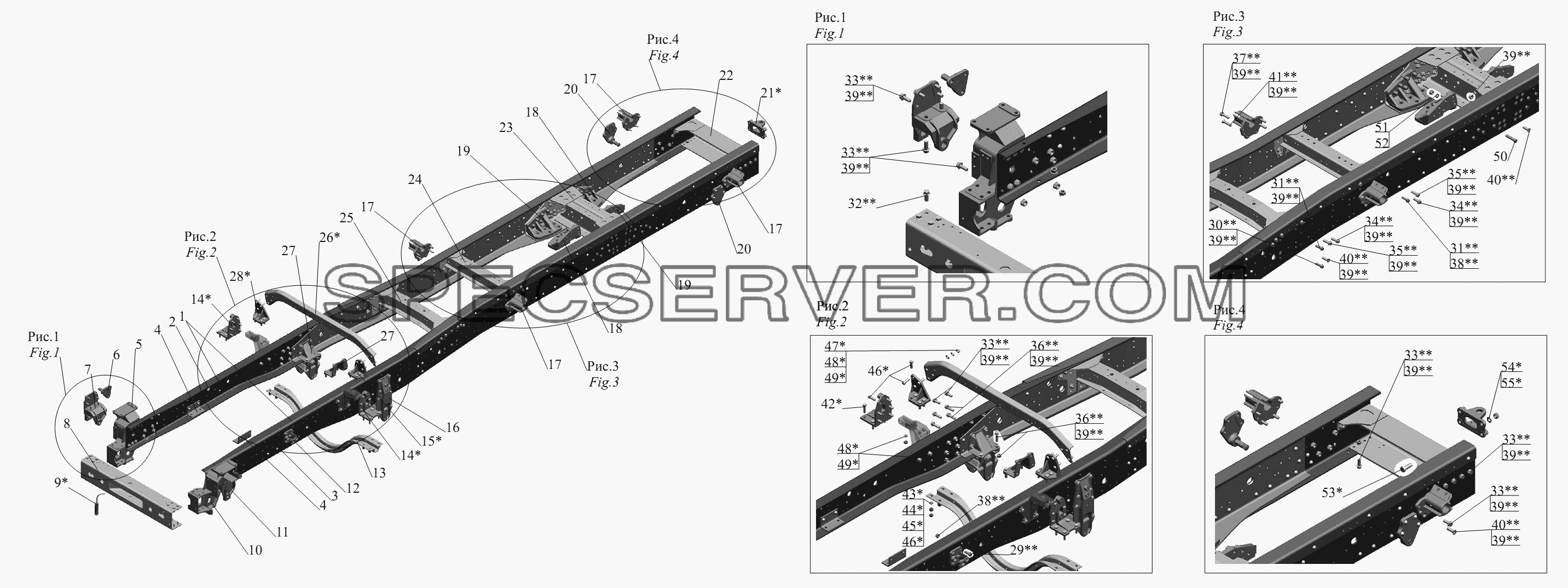 Рама 650136-2801002 для МАЗ-631236 (список запасных частей)
