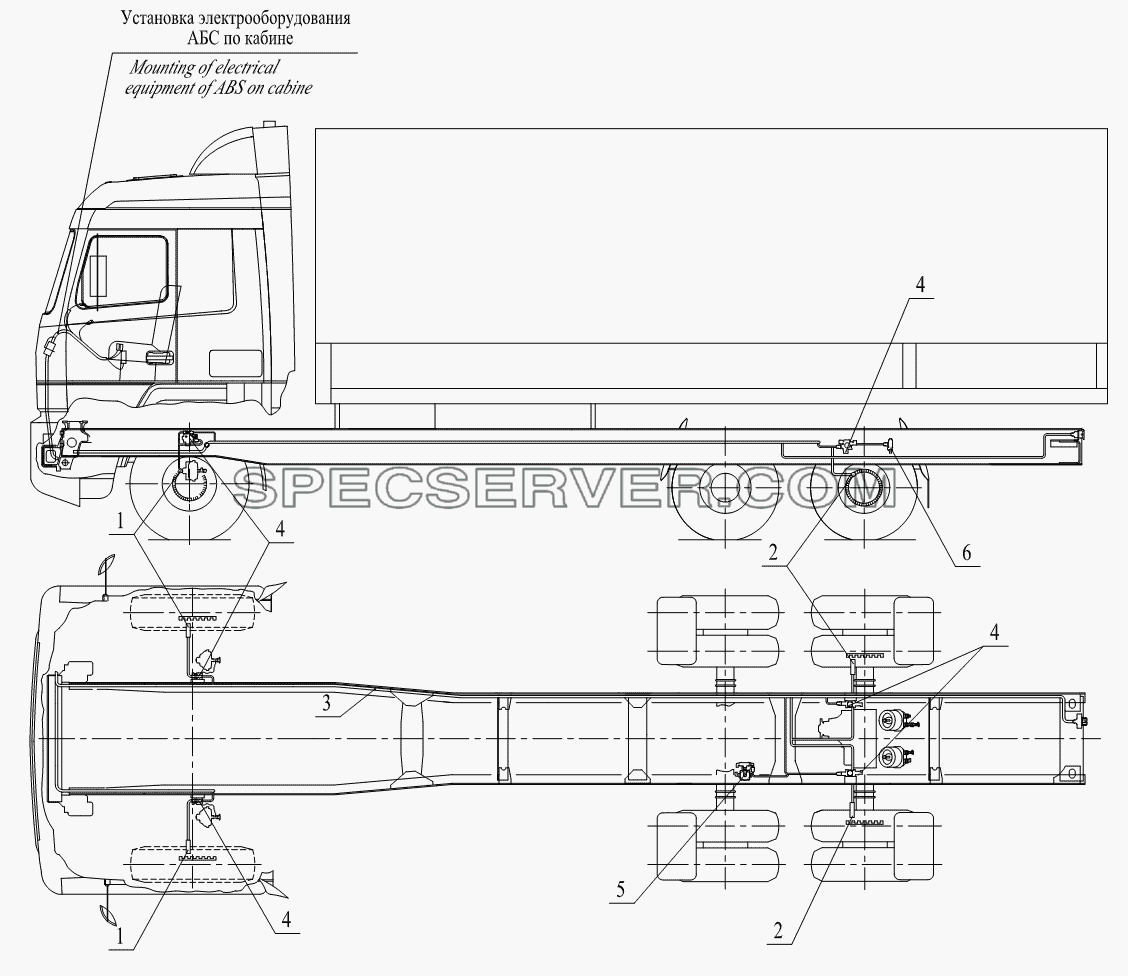 Установка элементов электрооборудования АБС на автомобилях МАЗ-631236 для МАЗ-631236 (список запасных частей)