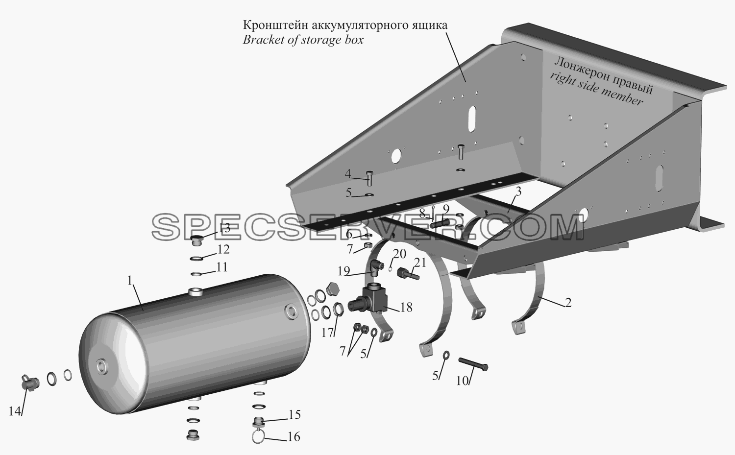 Установка ресивера 631708-3513005 и присоединительной арматуры для МАЗ-631705 (список запасных частей)