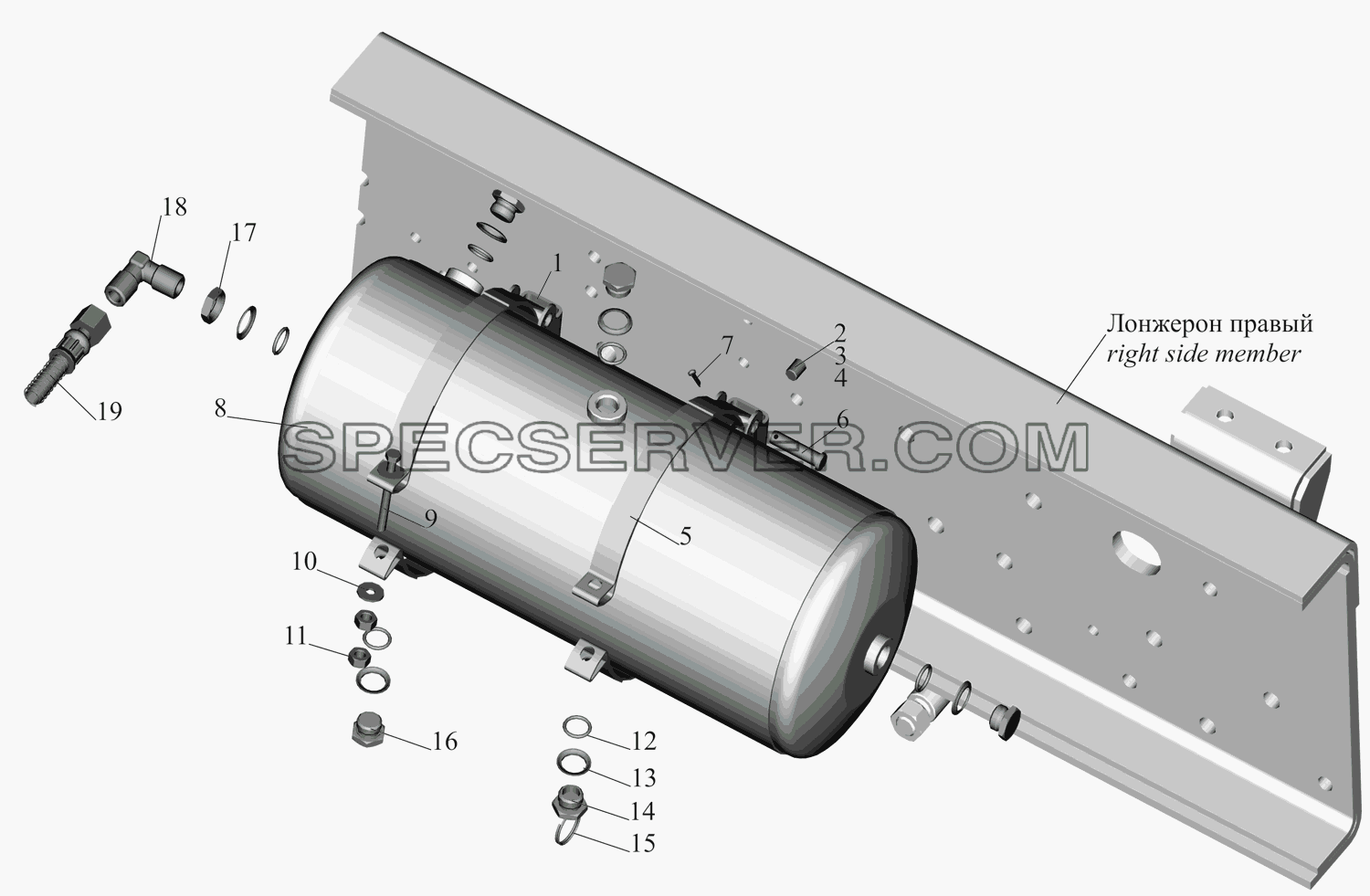 Установка ресивера 6317-3513006-01 и присоединительной арматуры для МАЗ-631705 (список запасных частей)