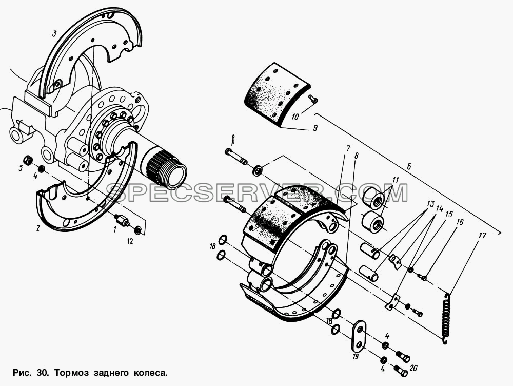 Тормоз заднего колеса для МАЗ-64221 (список запасных частей)
