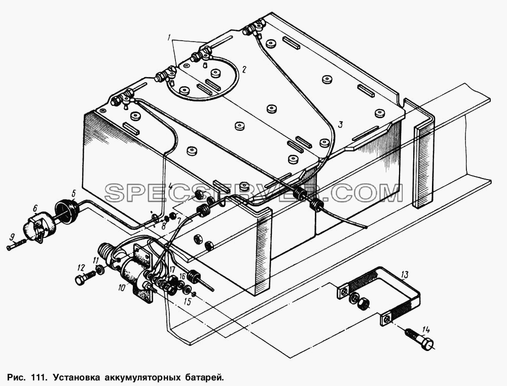 Установка аккумуляторных батарей для МАЗ-64221 (список запасных частей)