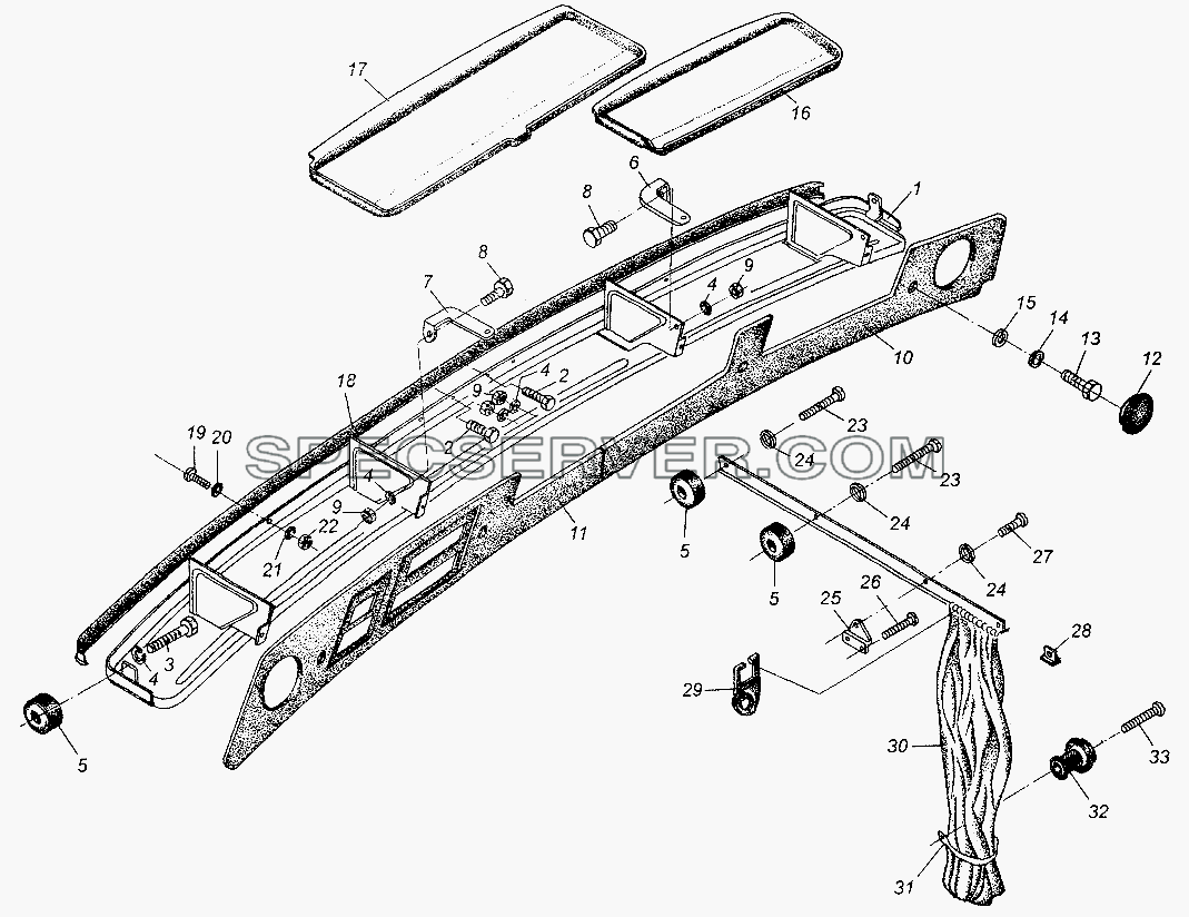 Установка вещевой полки и шторки для МАЗ-64226 (список запасных частей)