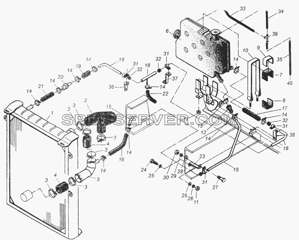 Установка трубопроводов системы охлаждения для МАЗ-64226 (список запасных частей)