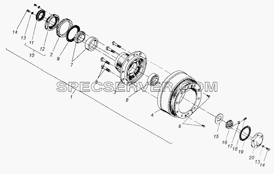 Ступица передней оси для МАЗ-64226 (список запасных частей)