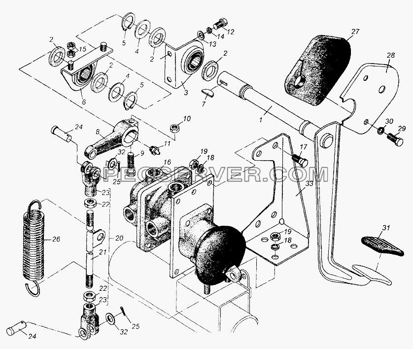 Привод тормозного крана для МАЗ-64226 (список запасных частей)