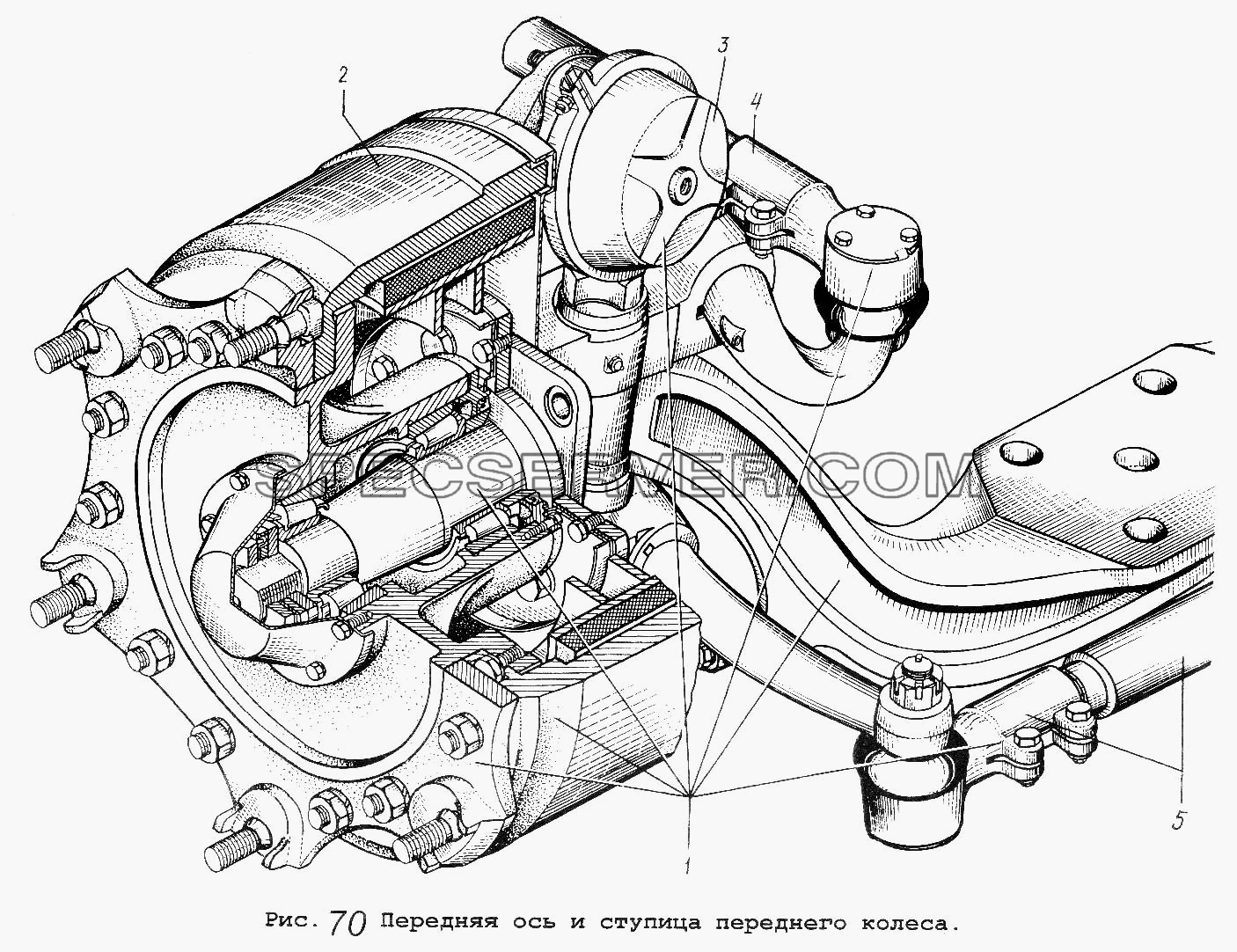 Передняя ось и ступица переднего колеса для МАЗ-64229 (список запасных частей)