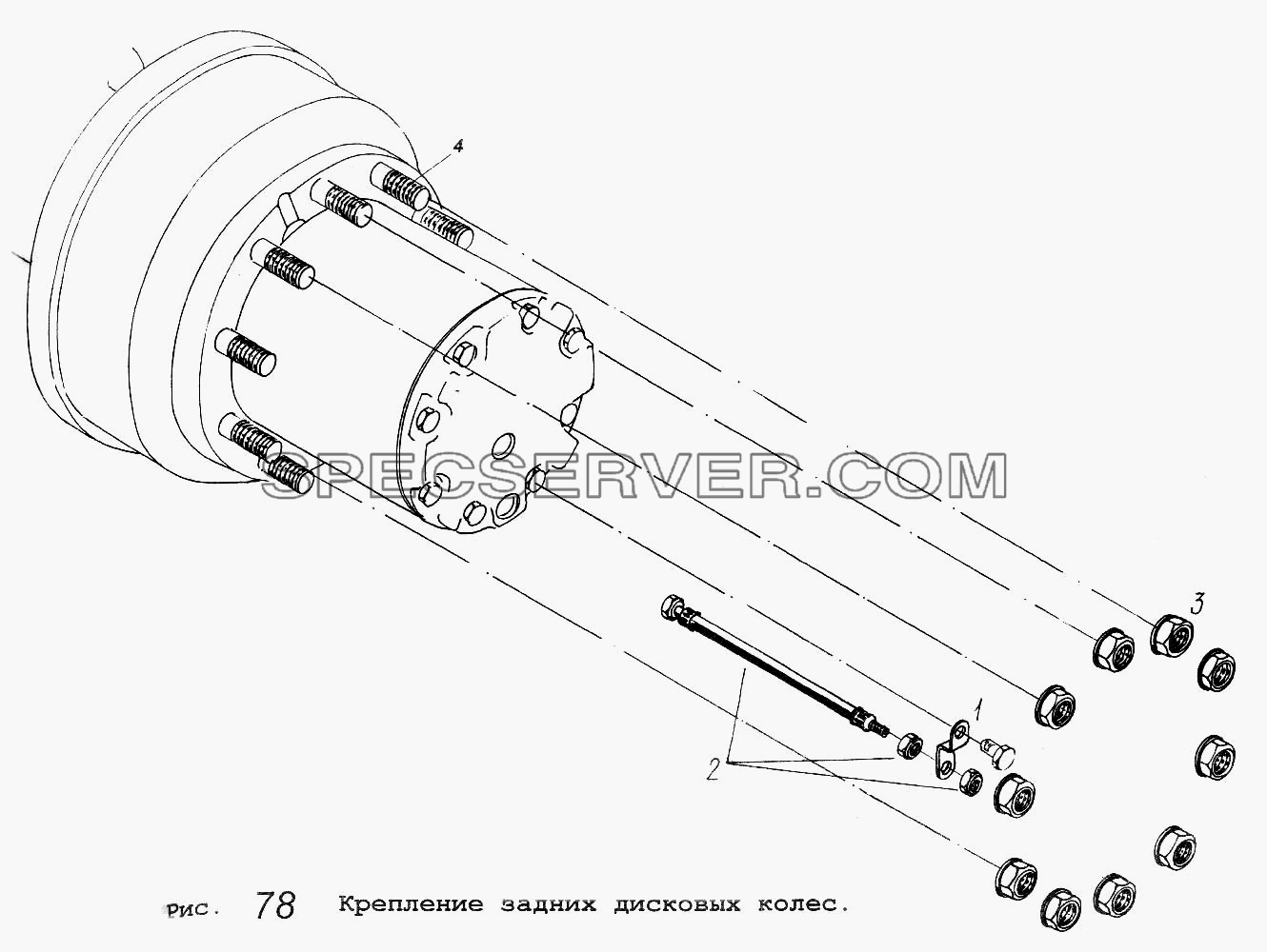 Крепление задних дисковых колес для МАЗ-64229 (список запасных частей)
