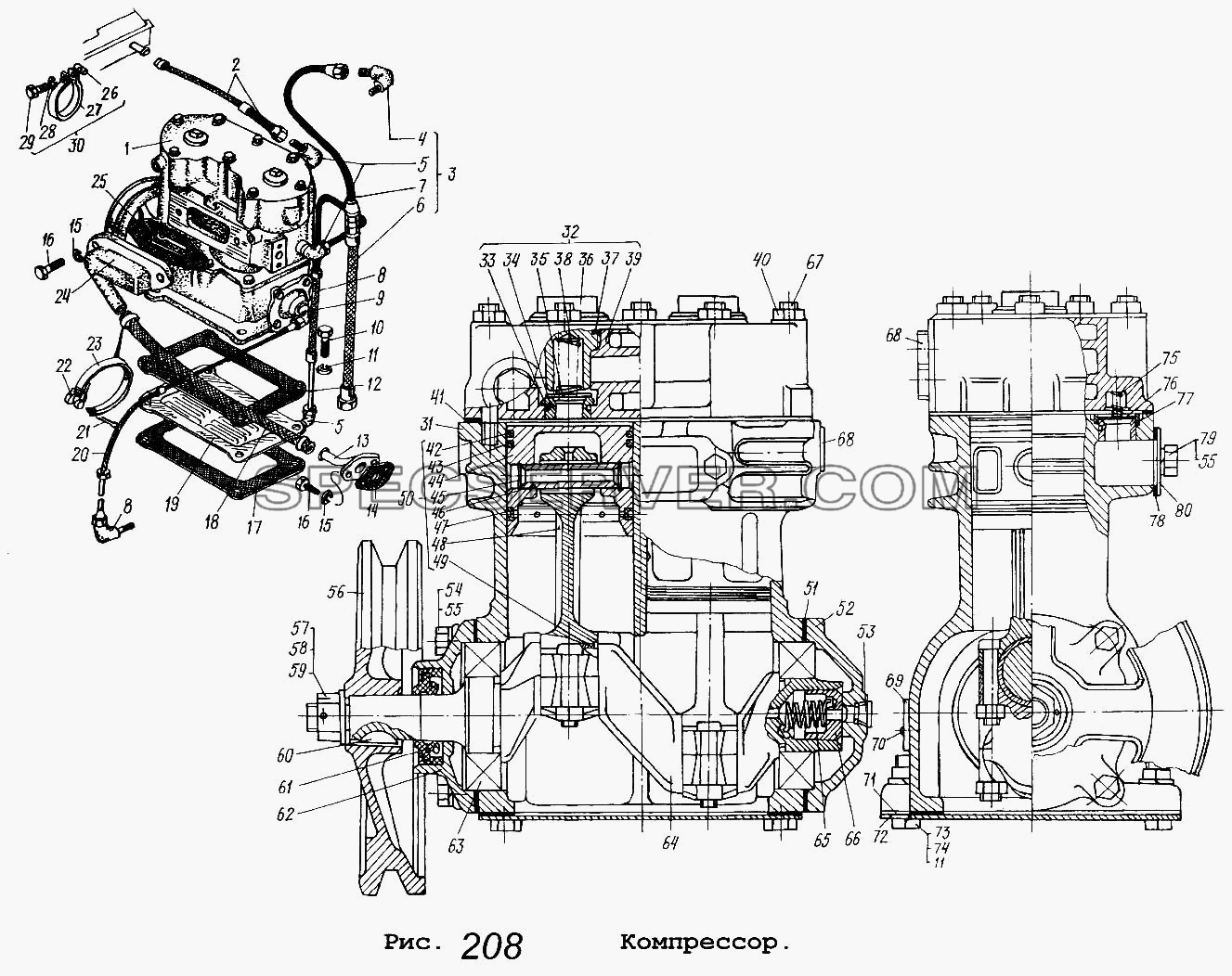 Компрессор для МАЗ-64229 (список запасных частей)