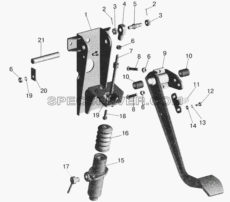 Основание педали для МАЗ-6422 (список запасных частей)