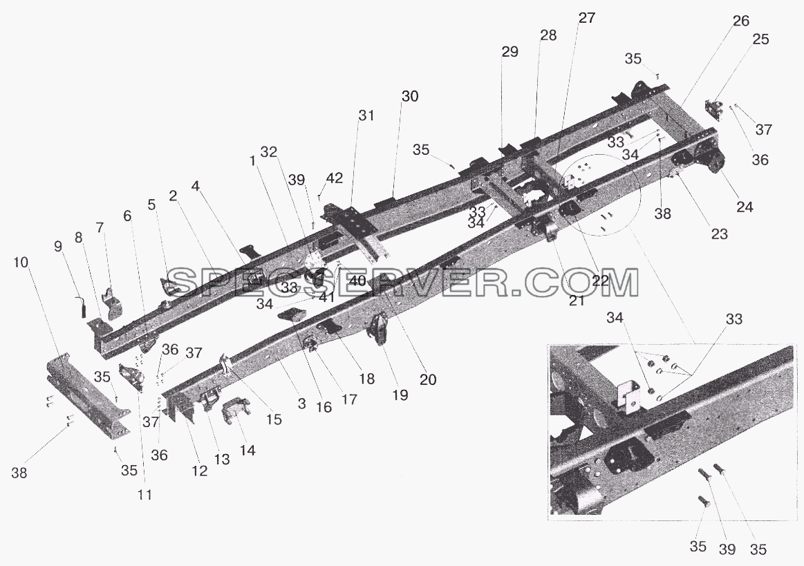 Рама 555102 для МАЗ-6422 (список запасных частей)