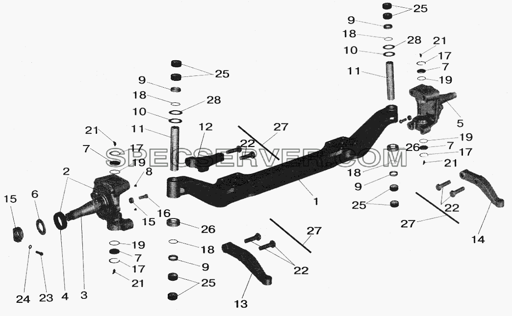 Балка передней оси для МАЗ-6422 (список запасных частей)