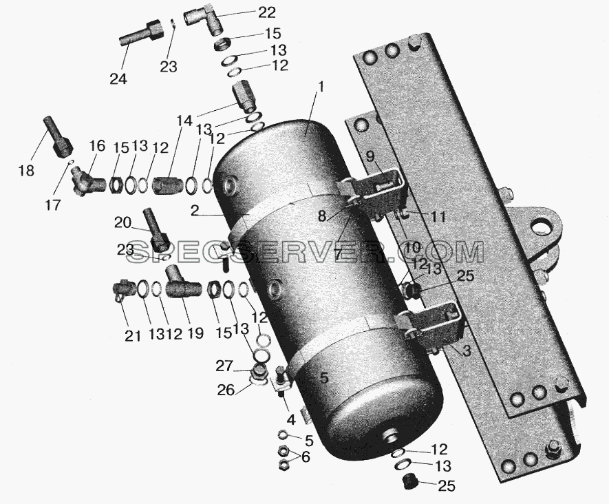 Установка ресивера и присоединительной арматуры на МАЗ-543208, 543205 для МАЗ-6422 (список запасных частей)