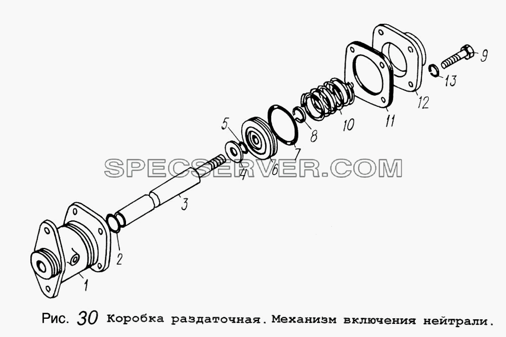 Коробка раздаточная. Механизм включения нейтрали для МАЗ-64255 (список запасных частей)