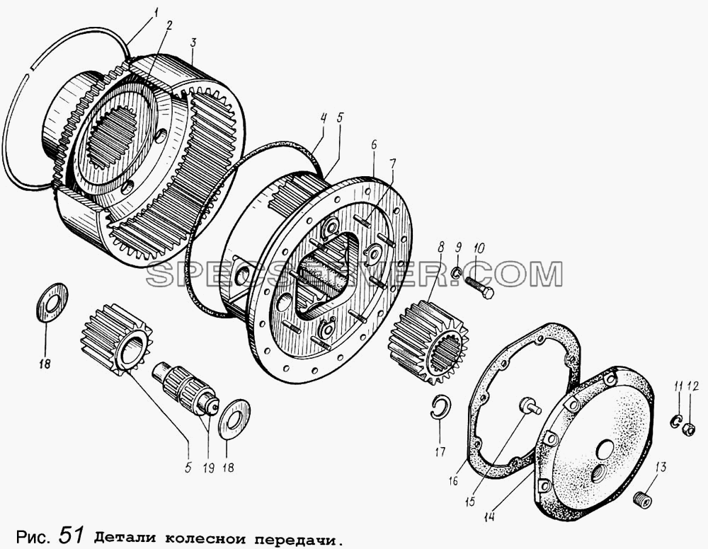 Детали колесной передачи для МАЗ-64255 (список запасных частей)