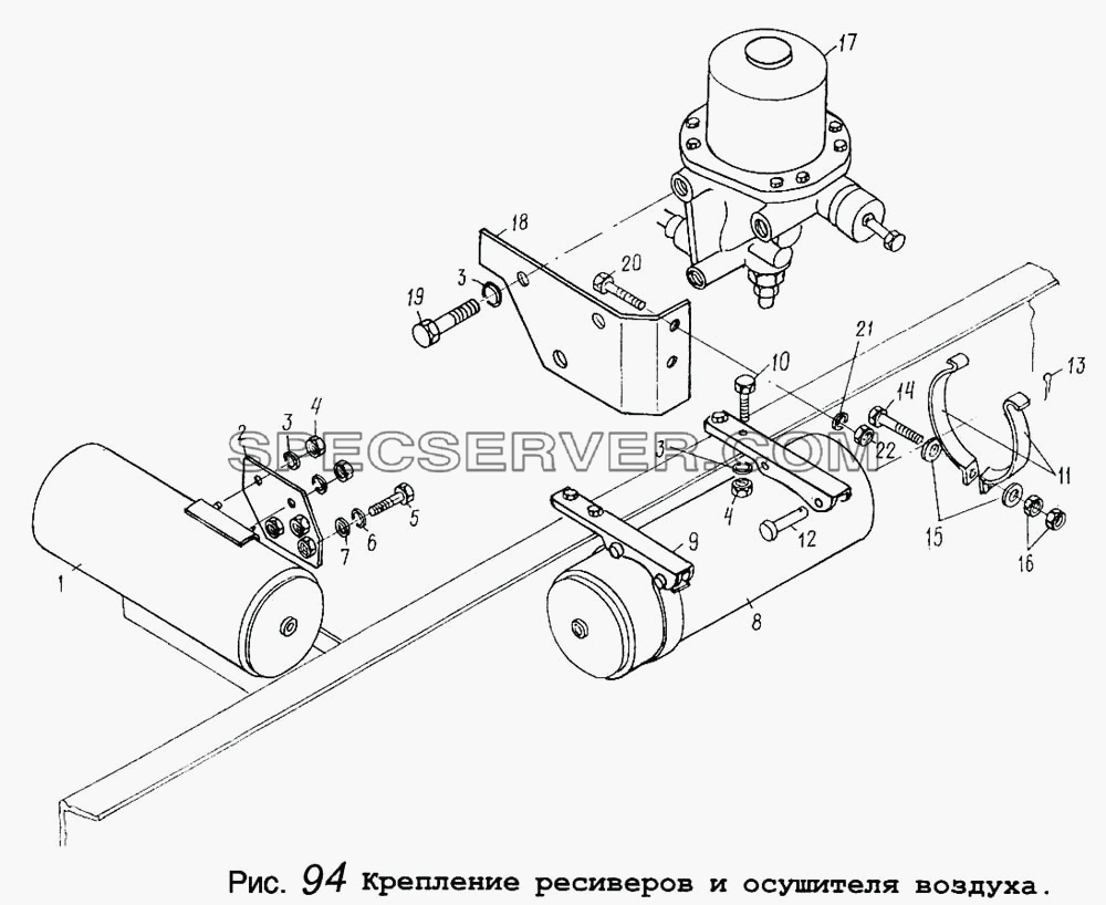 Крепление ресиверов и осушителя воздуха для МАЗ-64255 (список запасных частей)