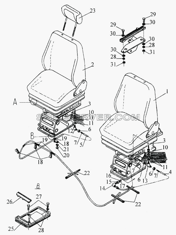Установка и пневмопитание сидений для МАЗ-643068 (список запасных частей)