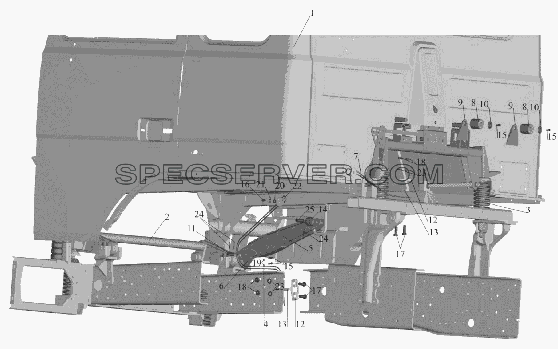 Установка большой подрессореной кабины для МАЗ-651705 (список запасных частей)