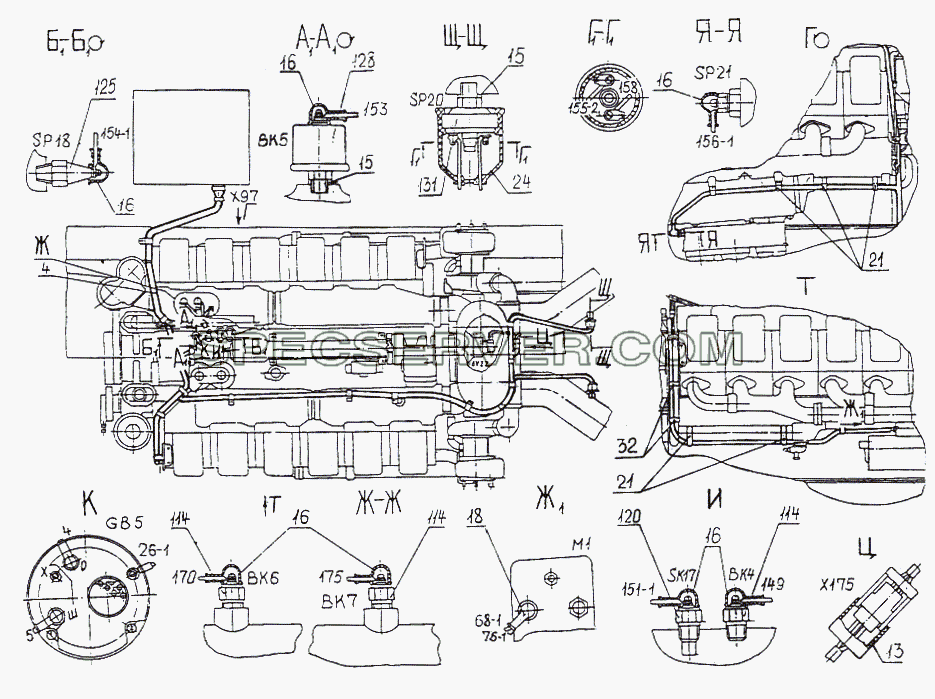 Установка электрооборудования двигателя для МАЗ-74131 (список запасных частей)