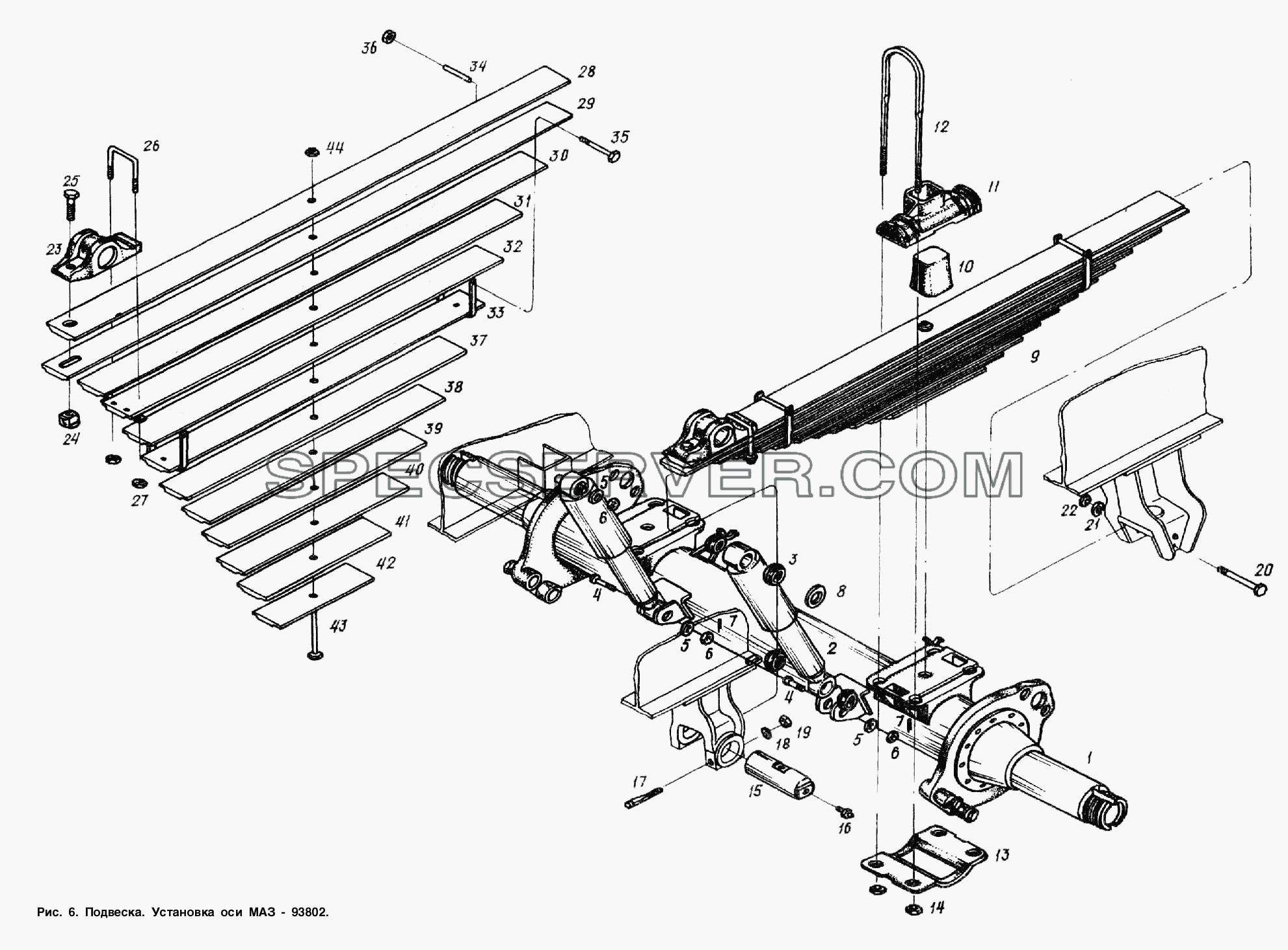 Подвеска. Установка оси МАЗ-93802 для МАЗ-93802 (список запасных частей)