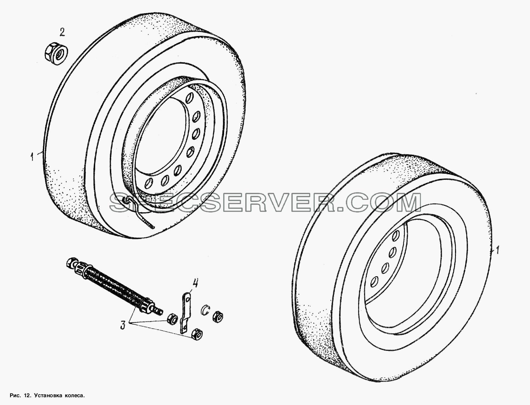 Установка колеса для МАЗ-93802 (список запасных частей)
