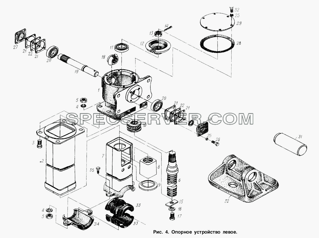 Опорное устройство левое для МАЗ-93802 (список запасных частей)