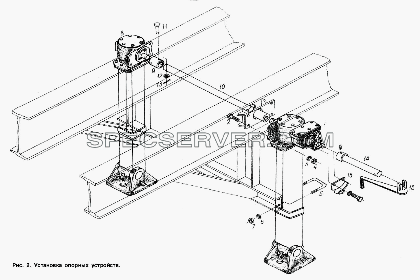 Установка опорных устройств для МАЗ-93802 (список запасных частей)