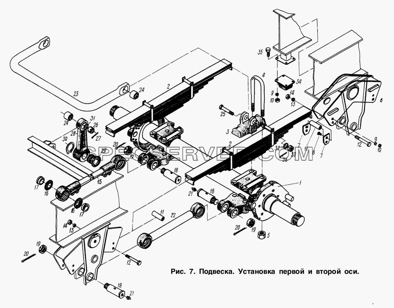 Подвеска. Установка первой и второй оси для МАЗ-93892 (список запасных частей)