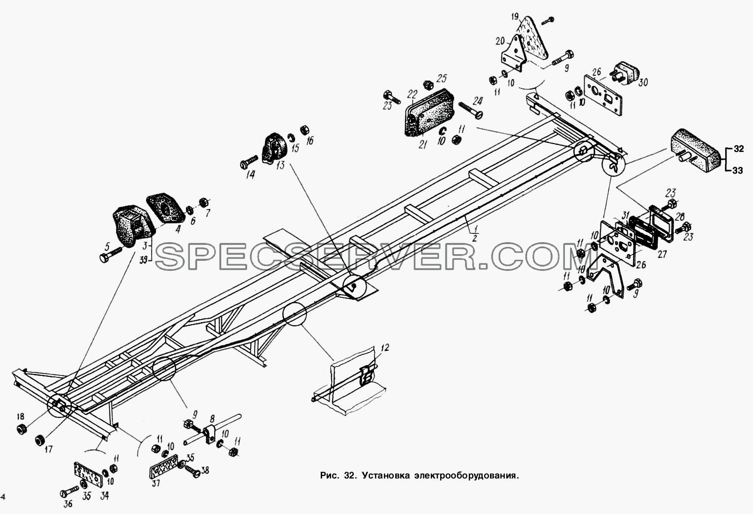 Установка электрооборудования для МАЗ-93892 (список запасных частей)