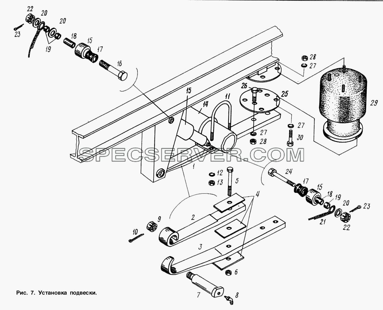 Установка подвески для МАЗ-9758-30 (список запасных частей)