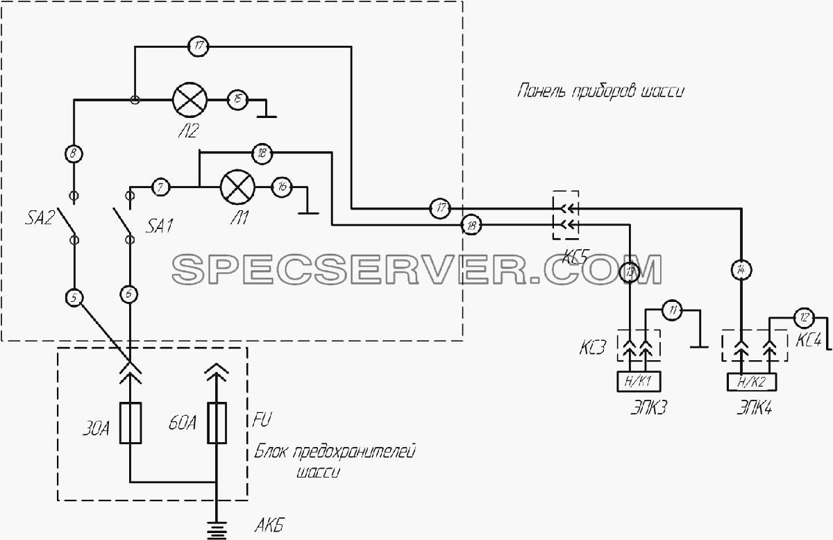 66063О-3729010 Э4 Схема электрическая соединений (без насоса) для НефАЗа-66063 (64, 65) (список запасных частей)