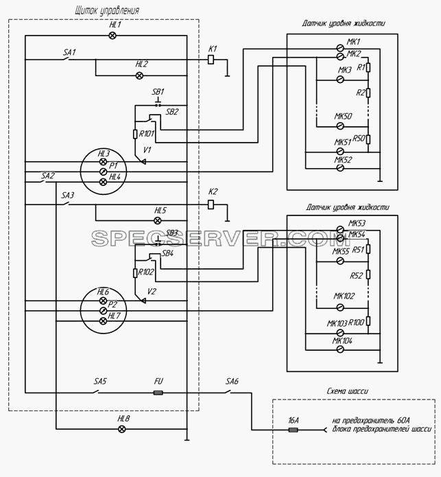 Установка электрооборудования (без насоса) для НефАЗа-6606 (список запасных частей)