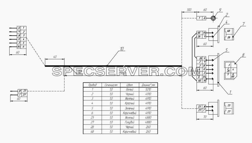 Пучок проводов от тягача к прицепу 8332-3724021 для НефАЗа-8332 (2009) (список запасных частей)
