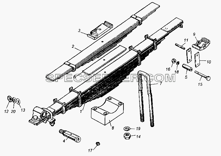 Подвеска (для модификаций с двускатной ошиновкой) для НефАЗа-8332 (список запасных частей)