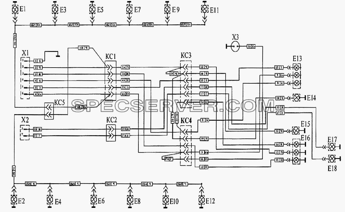 Схема электрическая для НефАЗа-8332 (список запасных частей)