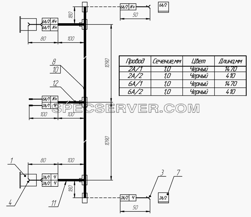 9334-3724060 Пучок проводов передних габаритных фонарей для НефАЗа-9334-10 (11, 13, 16, 17) (список запасных частей)