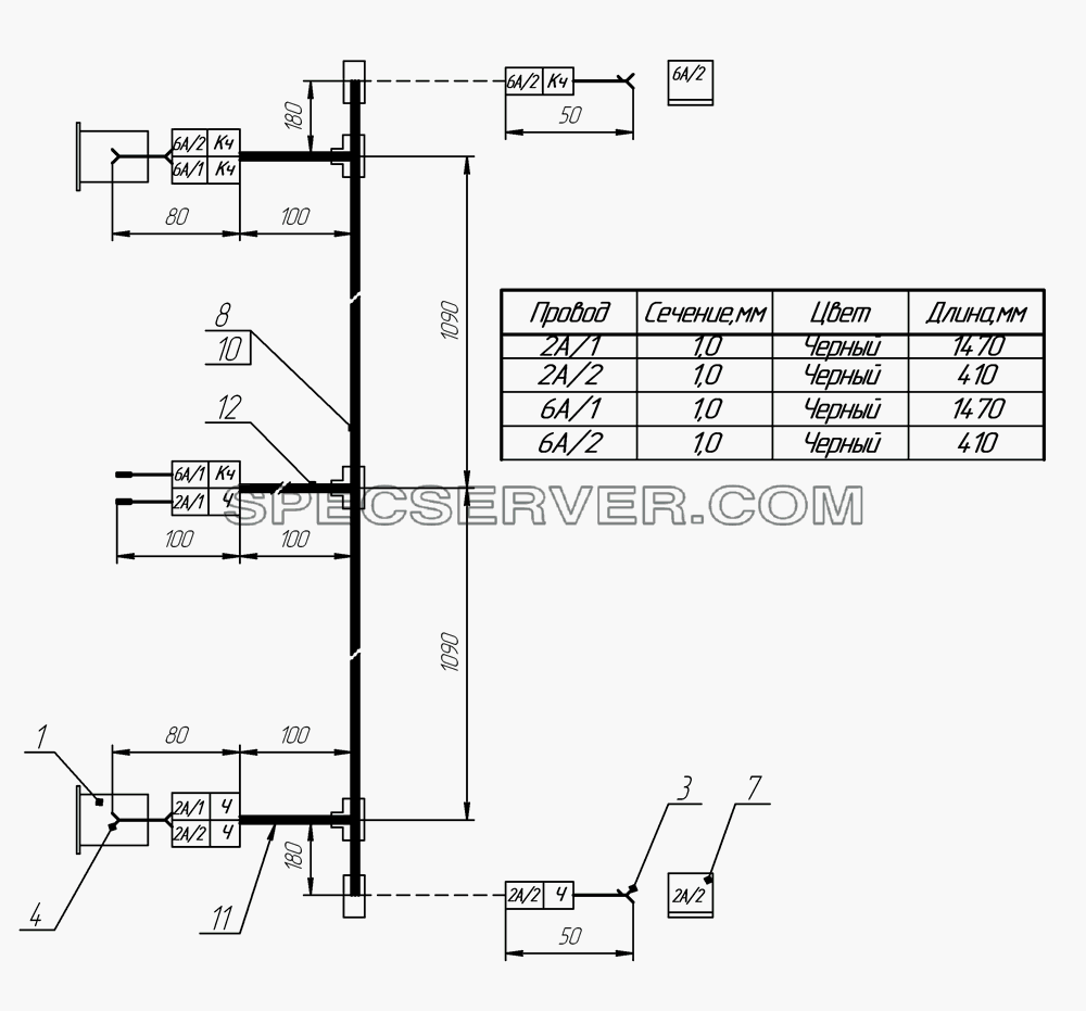 Пучок проводов передних габаритных фонарей для НефАЗа-9334 (2008) (список запасных частей)