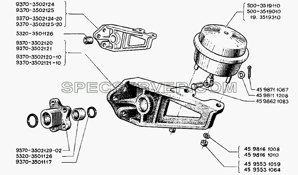 Кронштейн с тормозной камерой, опора разжимного кулака для НефАЗа-937006/07-01 (список запасных частей)