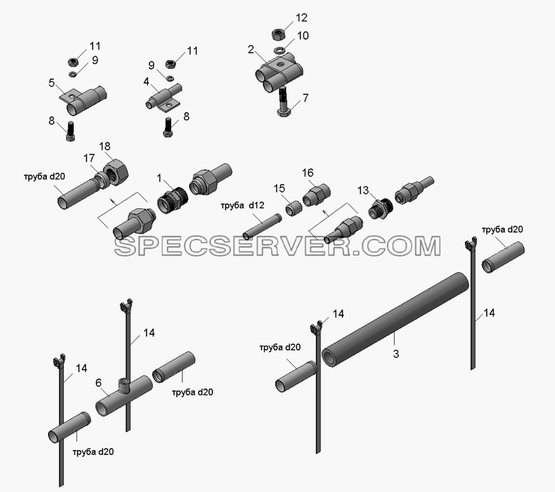 Соединение и крепление труб для электропроводов для НефАЗа-96891-10 (список запасных частей)